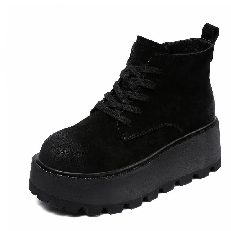 Women Solid Suede Chunky Platform Ankle Boots