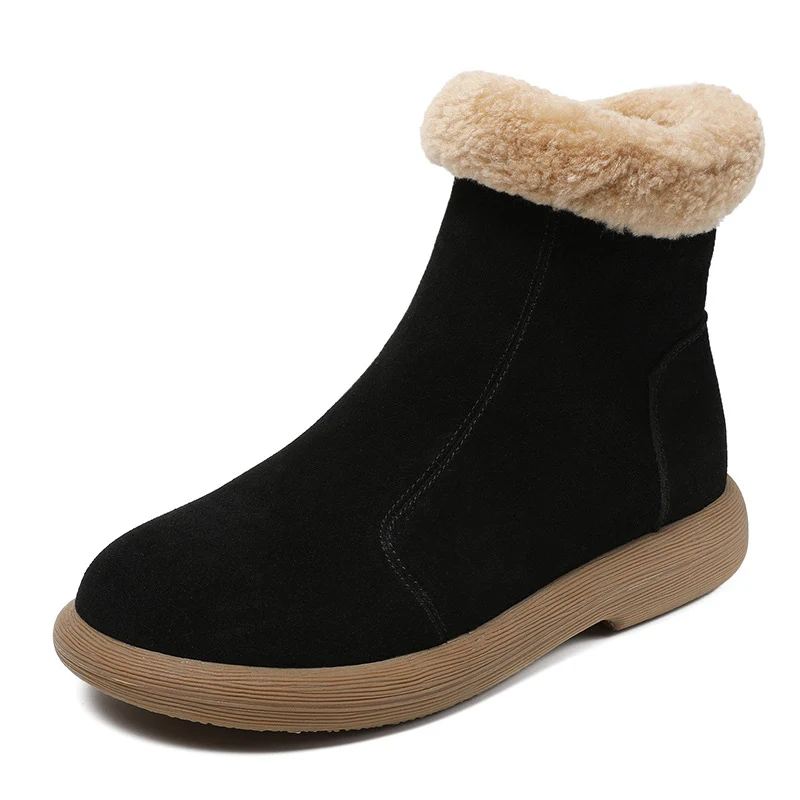 Women Retro Minimalism Solid Suede Flat Snow Boots