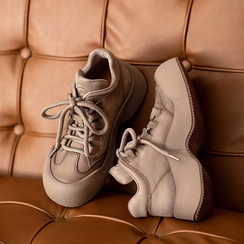 Women Retro Leather Minimalism Thick Soled Casual Shoes