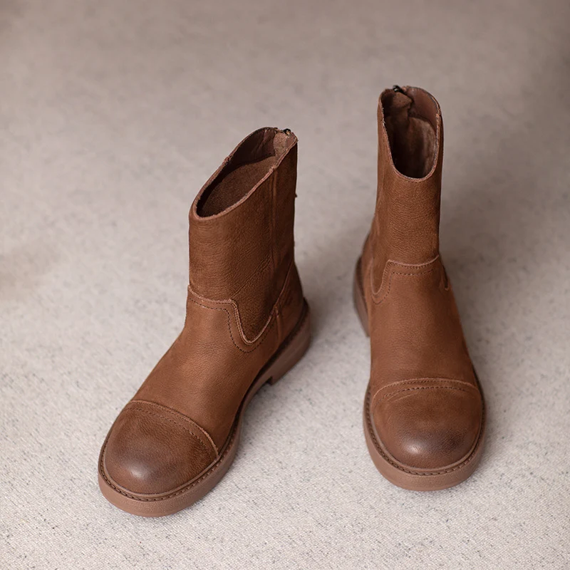 Women Retro Minimalism Solid Leather Boots