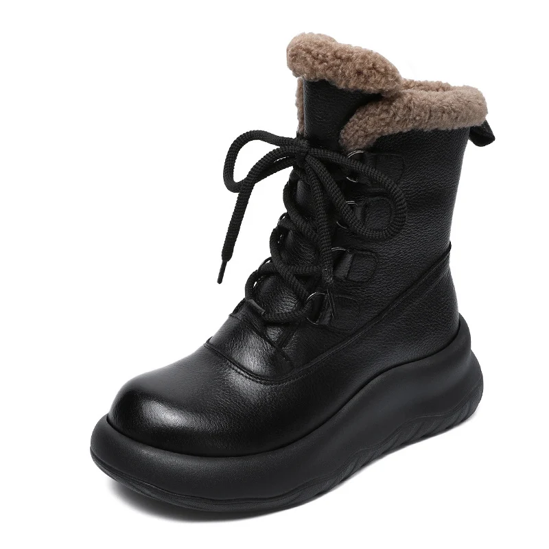 Women Minimalism Fashion Leather Mid-Calf Snow Boots