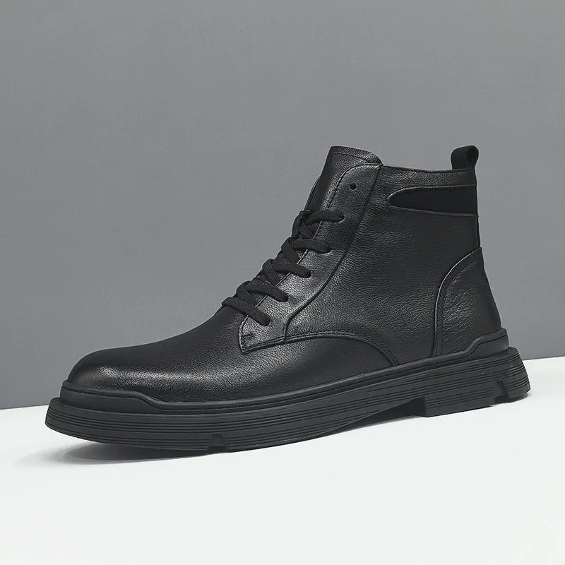 Men Vintage Solid Leather Casual Ankle Boots