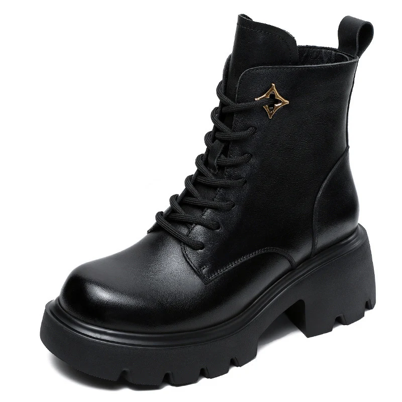 Women Vintage Minimalism Leather Platform Boots