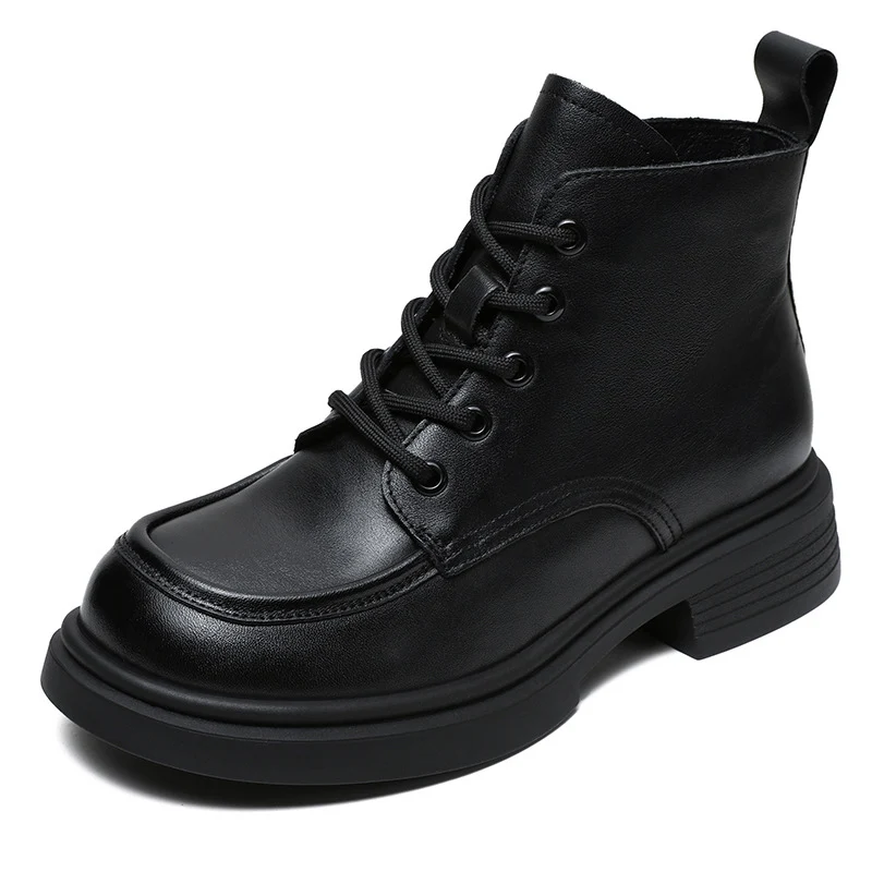 Women Vintage Solid Leather Ankle Boots