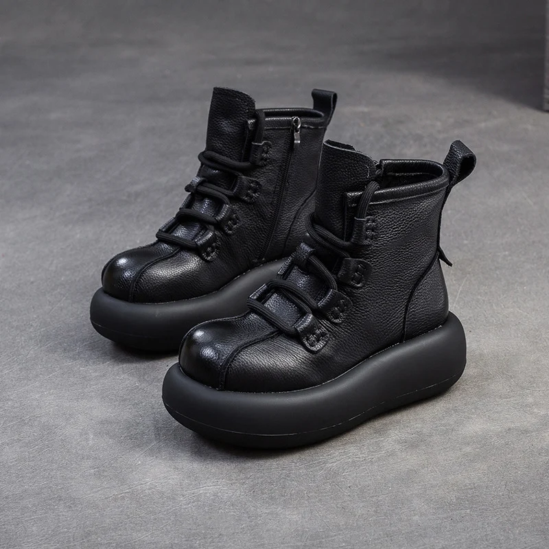 Women Retro Minimalism Leather Platform Boots