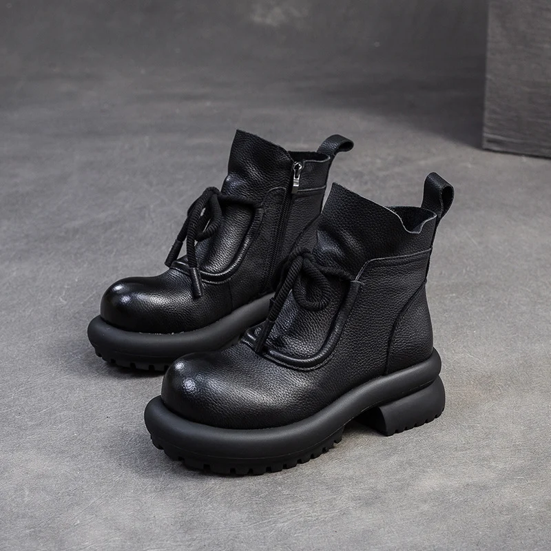 Women Retro Soft Leather Thick Soled Boots
