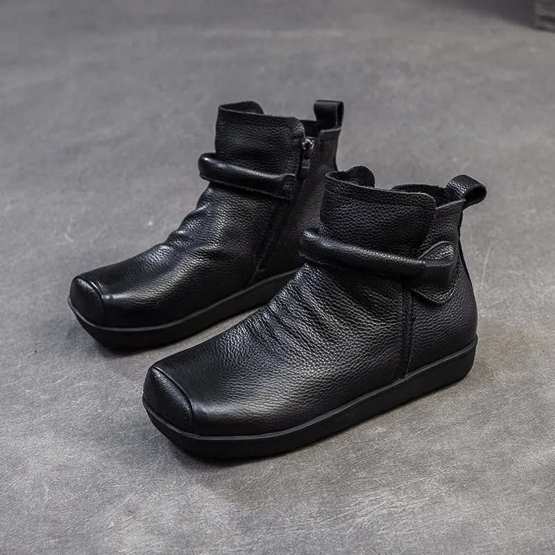 Women Vintage Leather Flat Ankle Boots