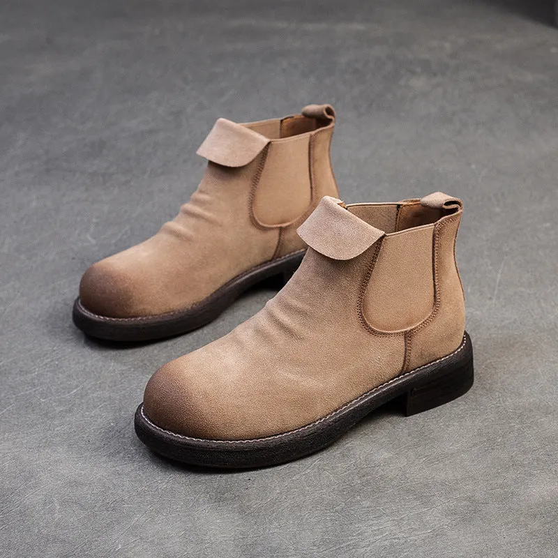 Women Retro Solid Nubuck Leather Casual Ankle Boots