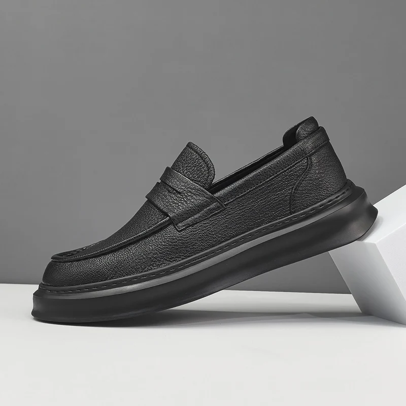 Men Minimalism Solid Soft Leather Casual Loafers