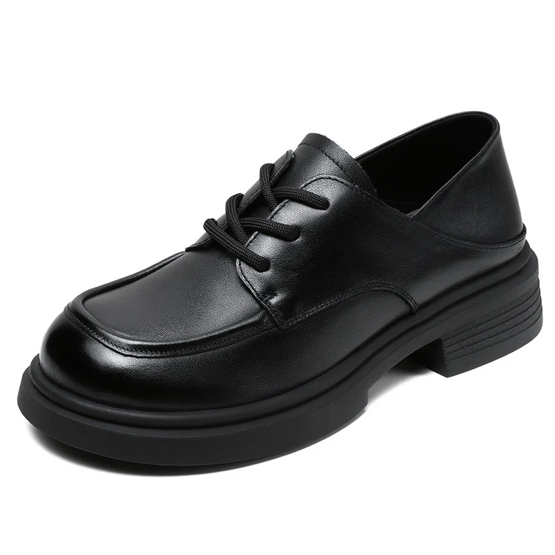Women Retro Leather Lace-up Casual Loafers