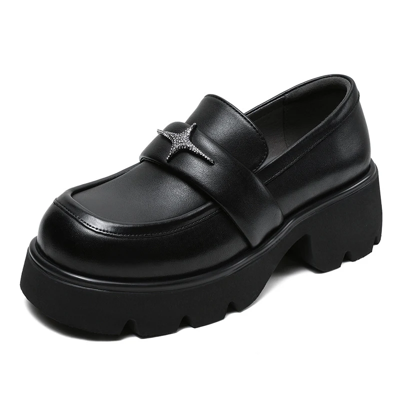 Women Retro Leather Platform Casual Loafers