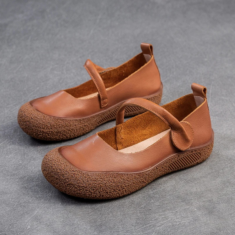Women Retro Soft Leather Velcro Tape Casual Shoes