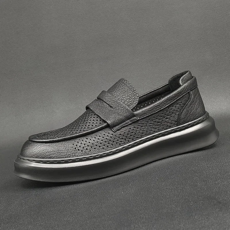 Men Minimalist Breathable Hollow Leather Casual Loafers