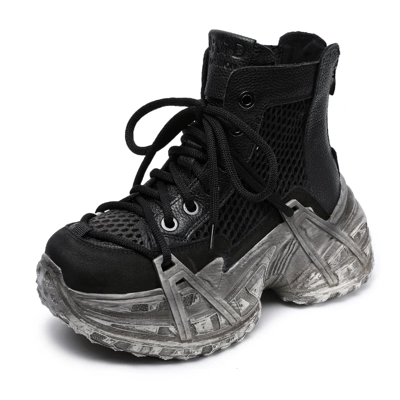 Women Retro Hollow Mesh Platform Ankle Boots