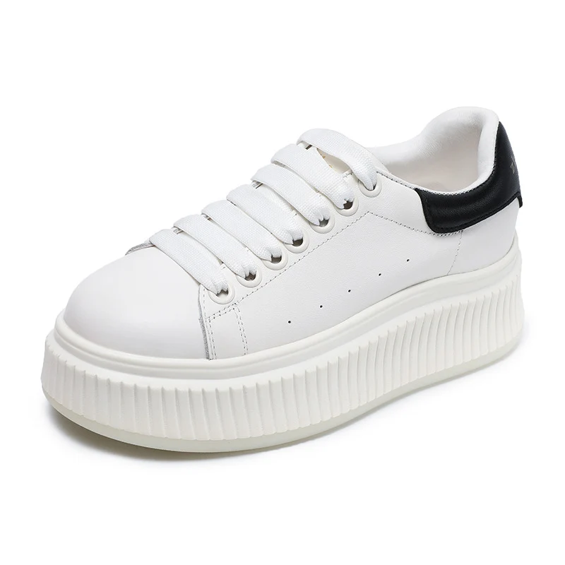 Women Minimalism Plain Leather Thick Soled Low Top Shoes