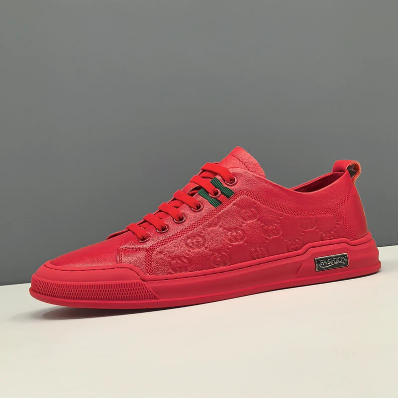 Men Fashio Plain Embossed Leather Flat Casual Shoes