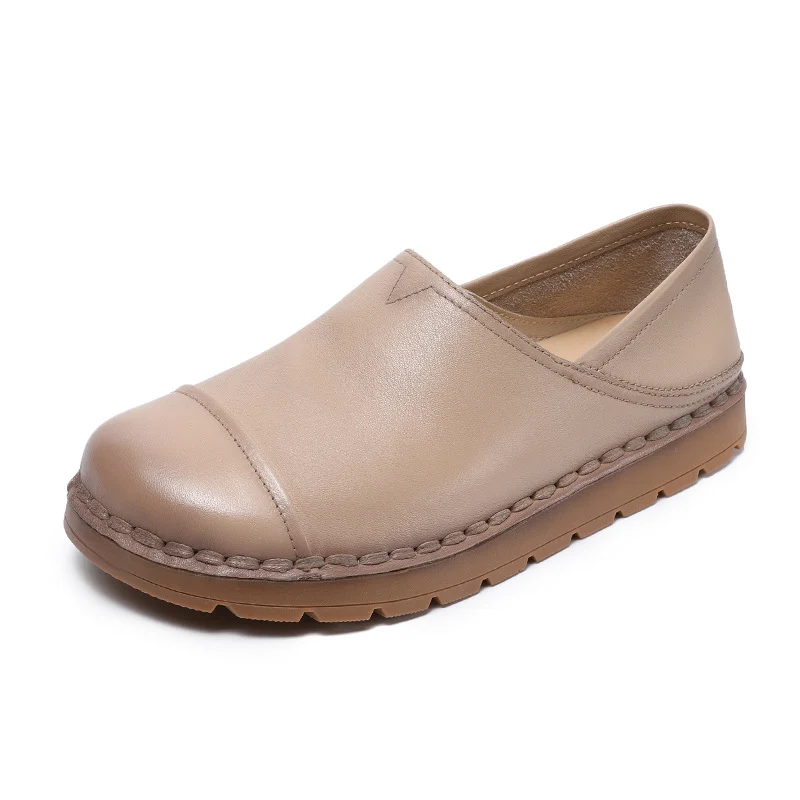 Women Minimalism Plain Leather Flat Soft Casual Shoes