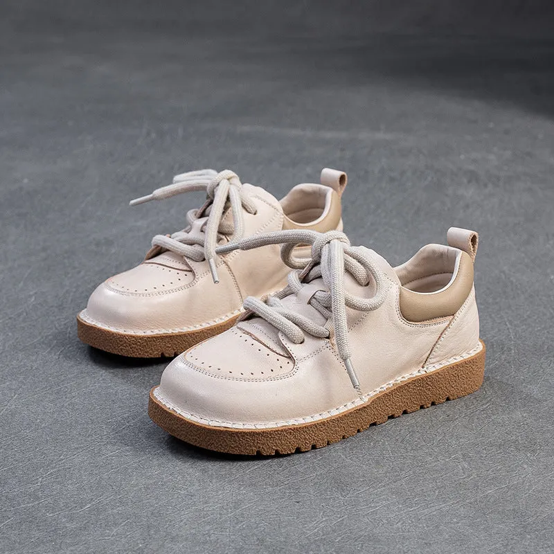 Women Minimalism Plain Leather Flat Casual Shoes
