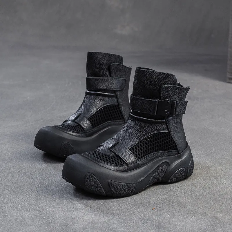 Women Retro Hollow Mesh Casual Thick Soled Boots