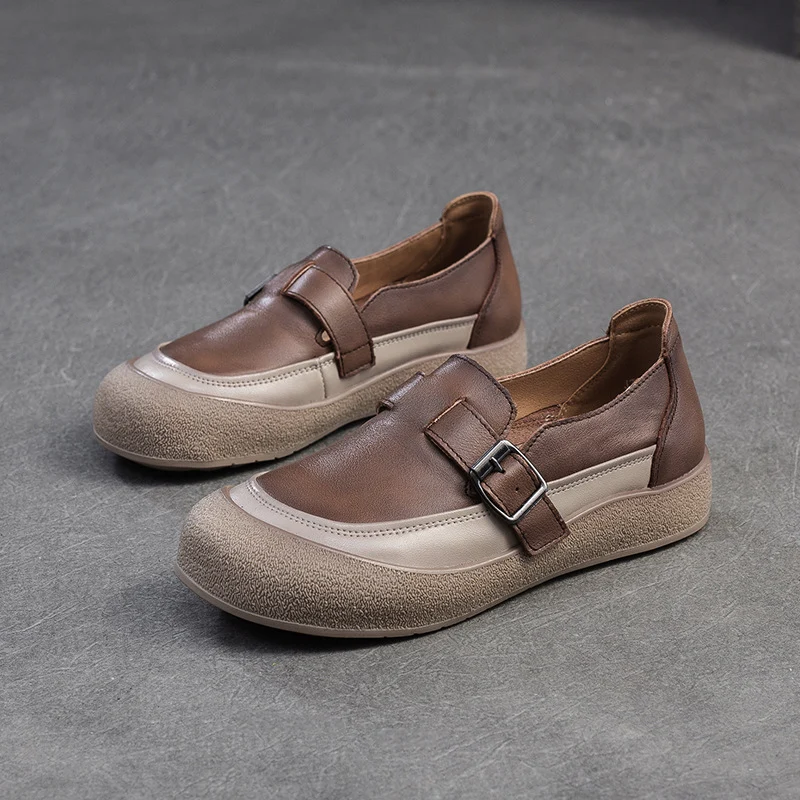 Women Retro Leather Minimalism Soft Casual Shoes