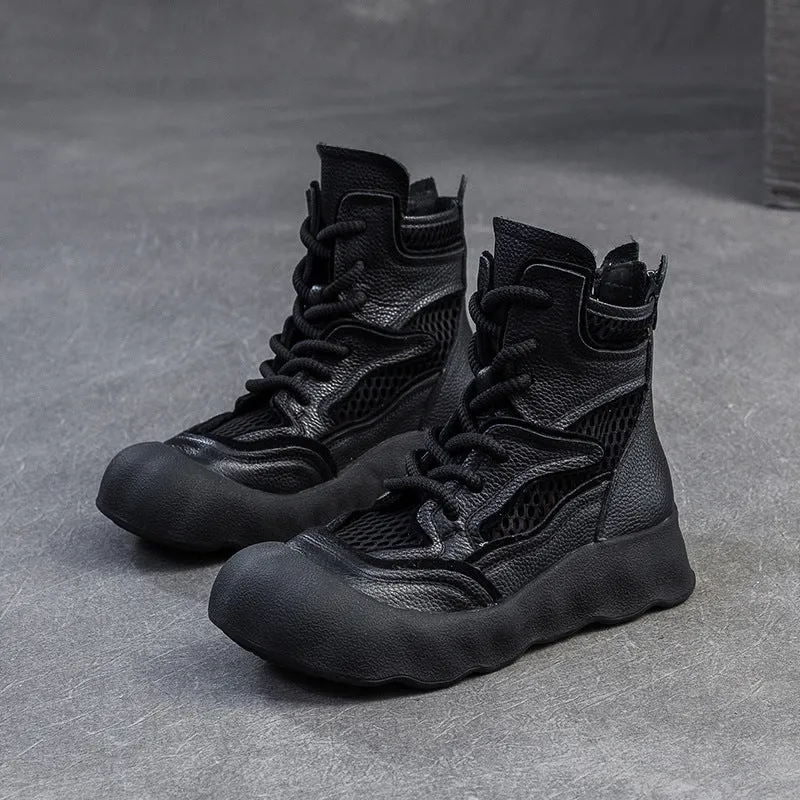 Women Plain Leather Breathable Mesh Casual Boots