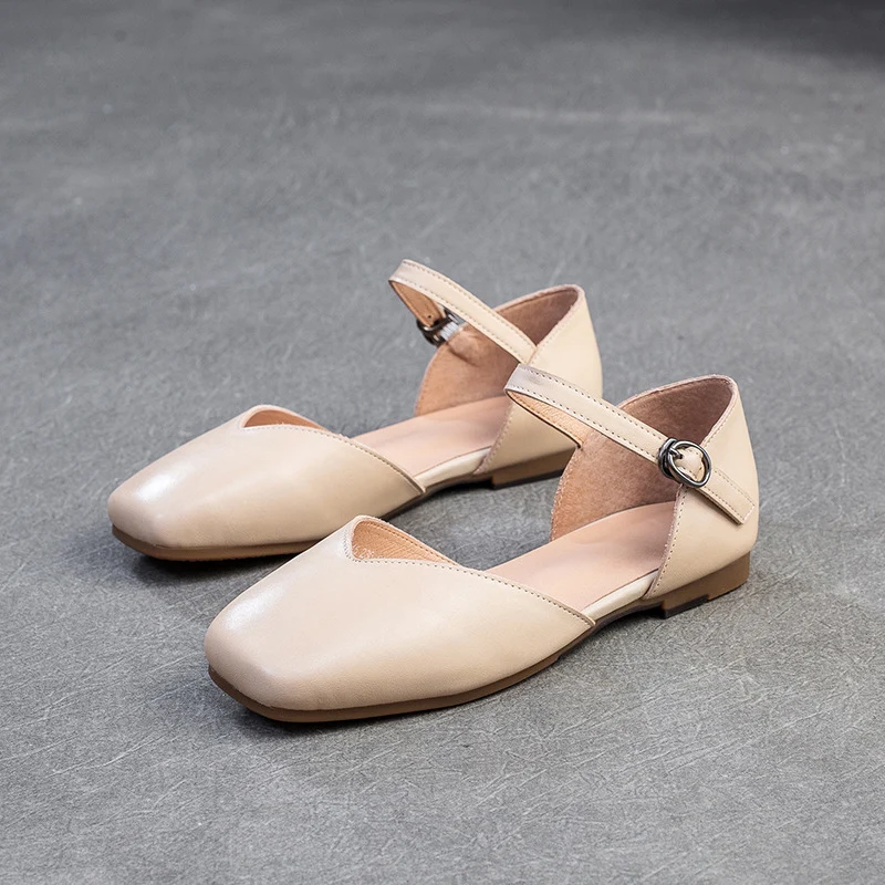 Women Plain Leather Flat Casual Sandals