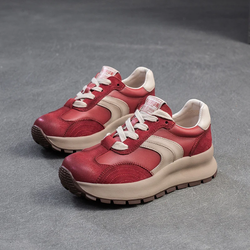 Women Fashion Leather Thick Soled Casual Sneakers