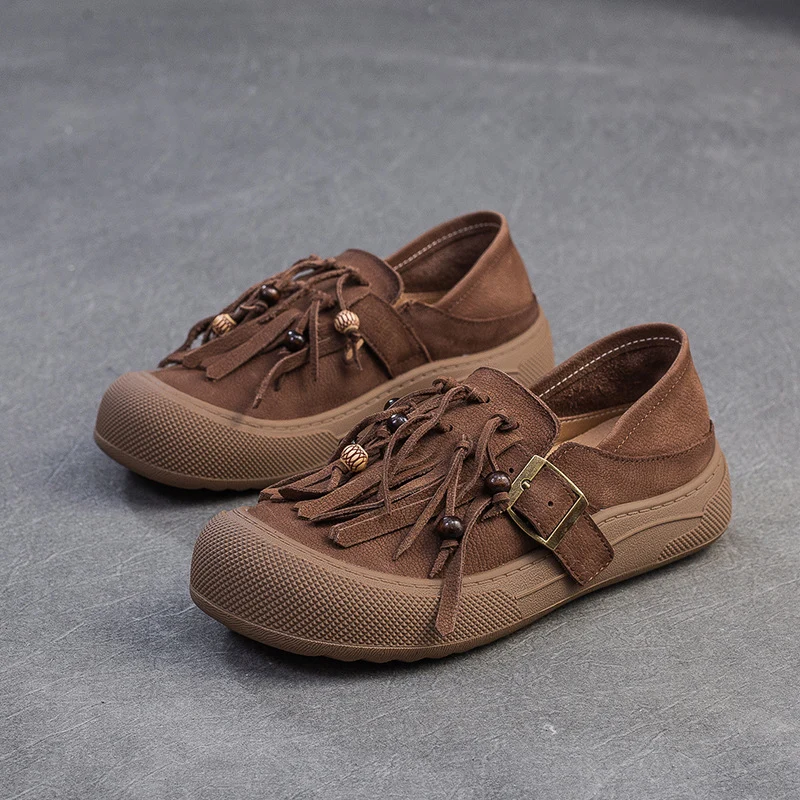Women Retro Tassel Leather Flat Casual Shoes