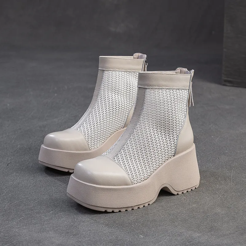 Women Minimalism Plain Mesh Chunky Platform Boots