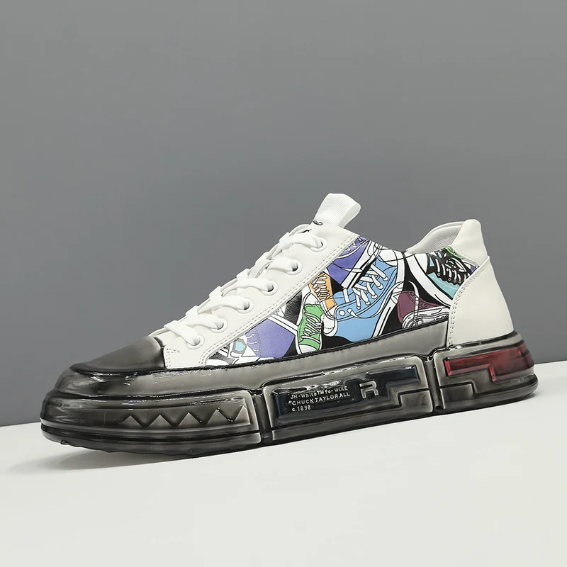 Men Stylish Pattern Leather Casual Skate Shoes