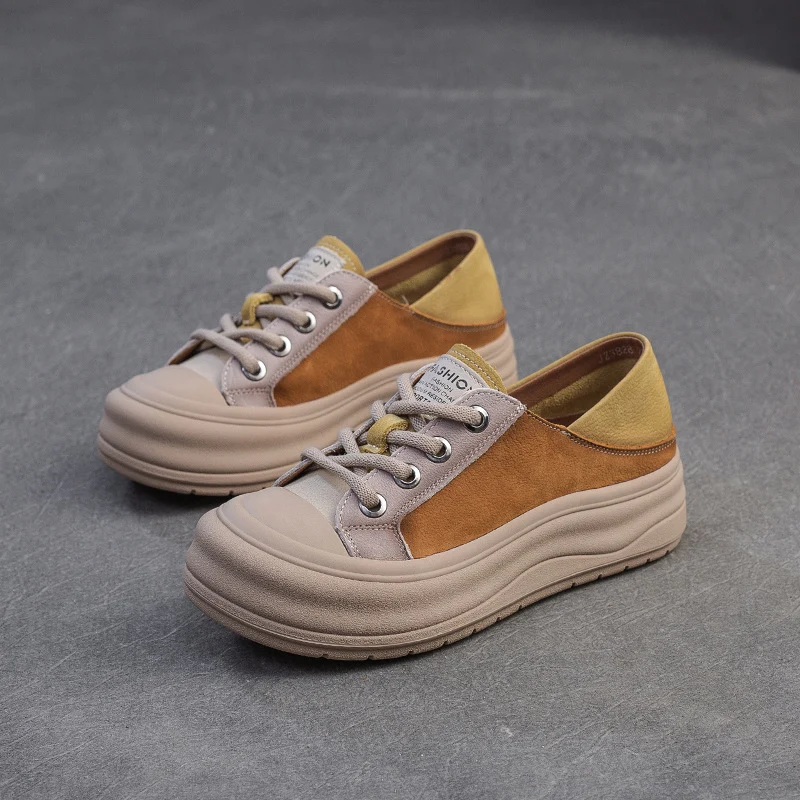 Women Fashoin Color Matching Leather Flat Casual Shoes