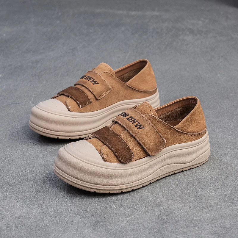 Women Fashion Leather Velcro Tape Flat Casual Shoes