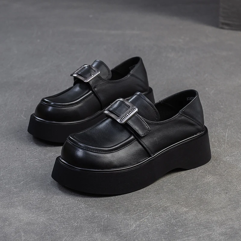 Women Minimalism Solid Leather Platform Casual Loafers
