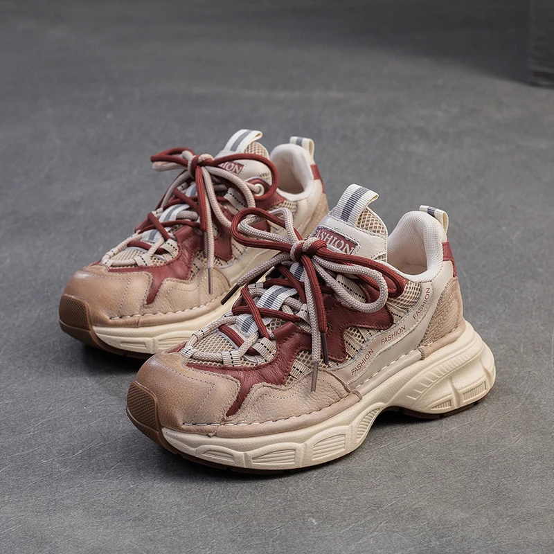 Women Fashion Leather Casual Thick Soled Sneakers