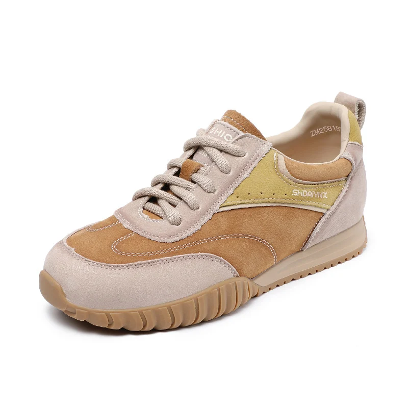 Women Fashion Color Matching Leather Casual Sneakers