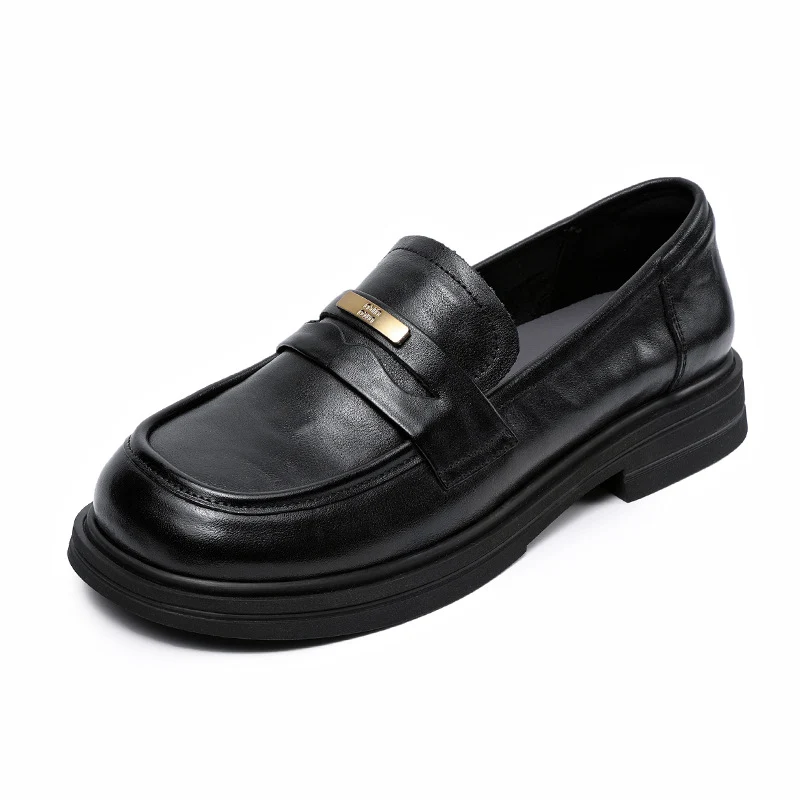 Women Retro Solid Leather Casual Loafers