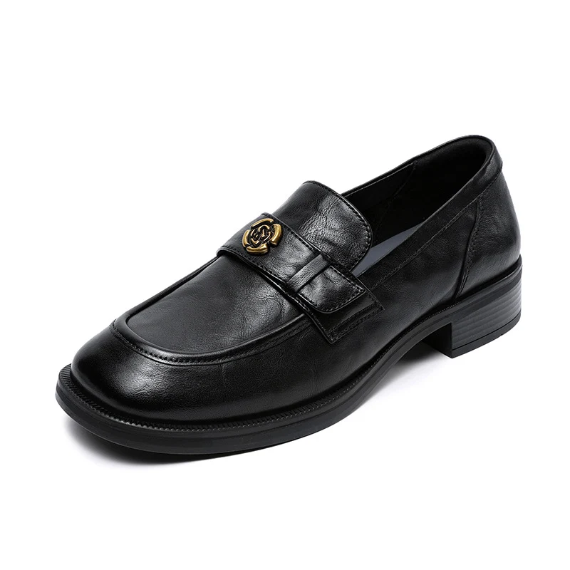 Women Vintage Solid Leather Work Loafers