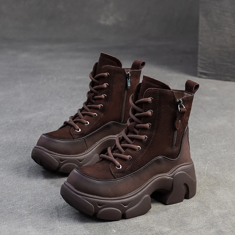 Women Vintage Leather Casual Platform Boots