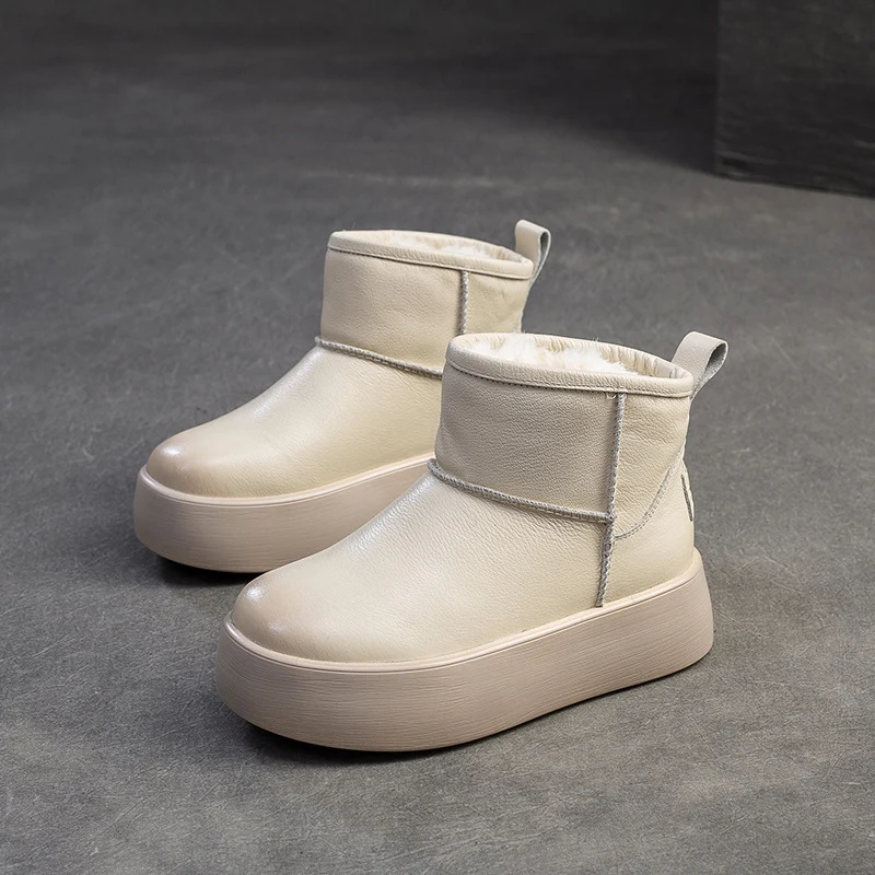 Women Minimalism Fashion Leather Platform Snow Boots