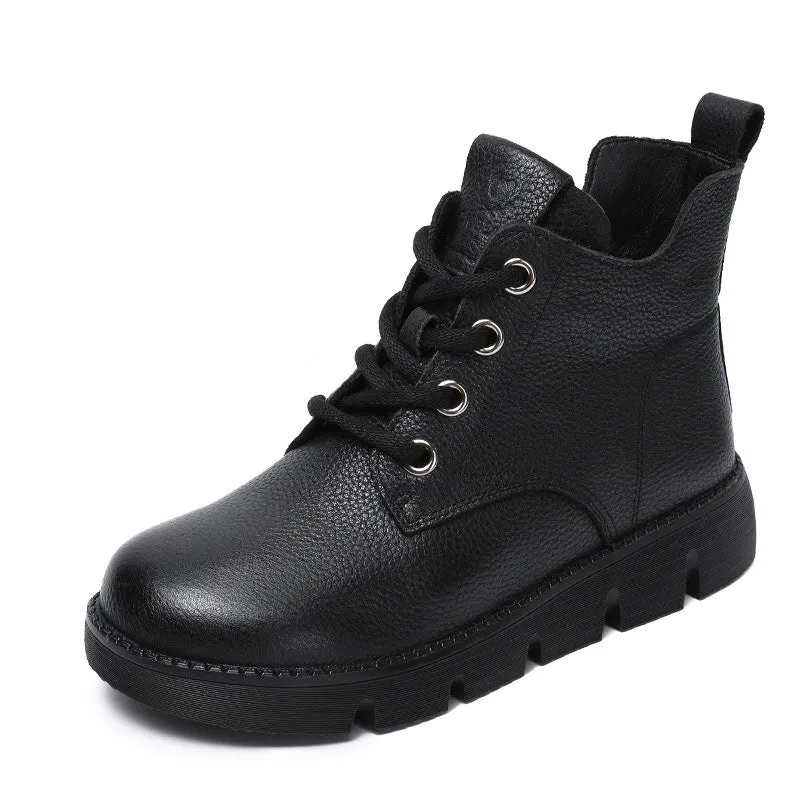 Women Vintage Solid Leather Soft Flat Ankle Boots