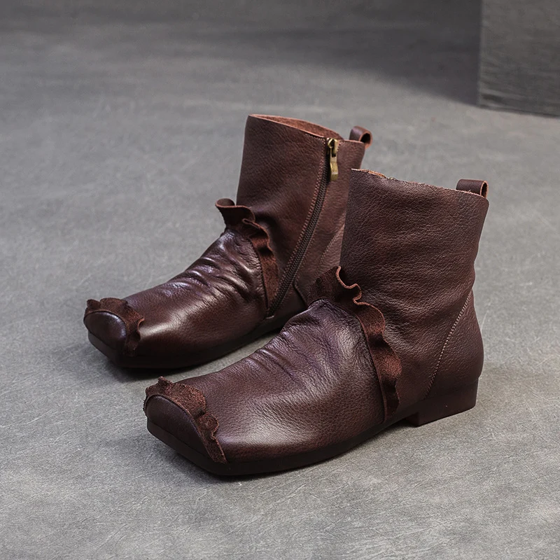 Women Vintage Solid Leatherrr Flat Soft Ankle Boots