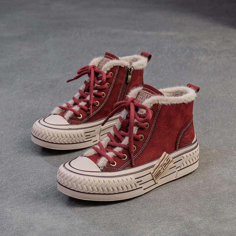 Women Fashion Leather Warm Furred Casual Shoes