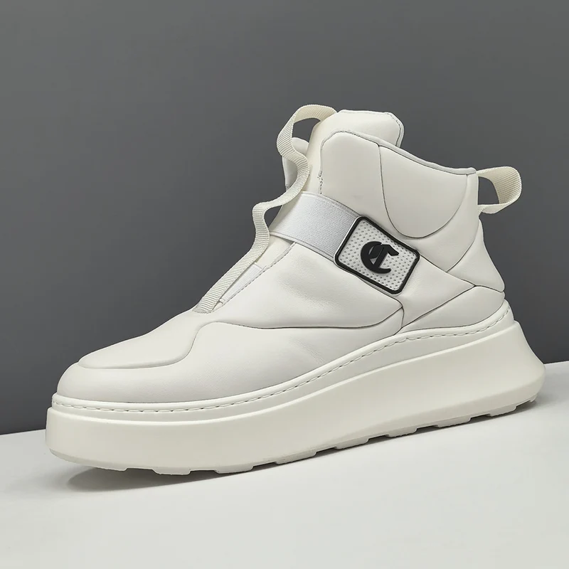 Men Fashion Minimalism Leather High Top Casual Shoes