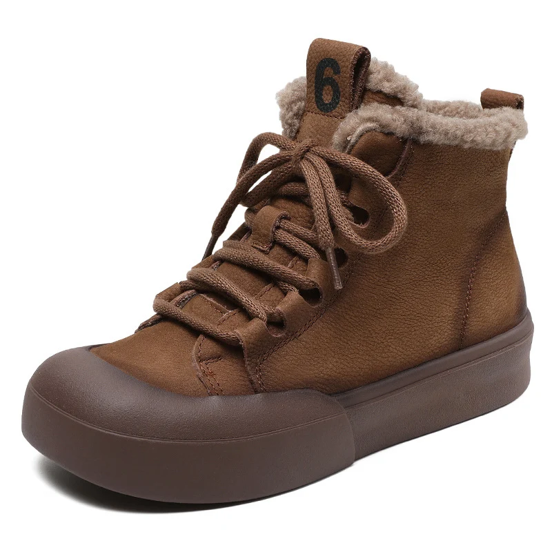 Women Retro Leather Winter Furred Ankle Boots