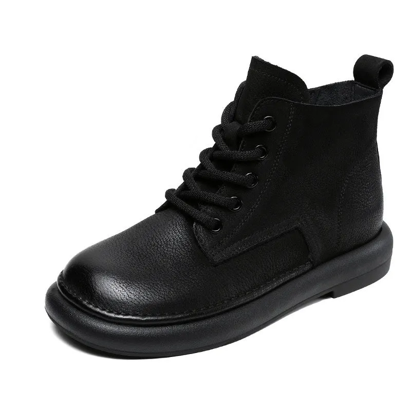 Women Retro Solid Leather Minimalism Ankle Boots