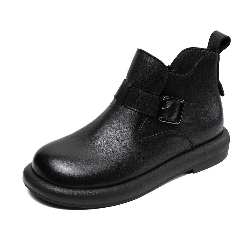 Women Solid Leather Soft Casual Ankle Boots