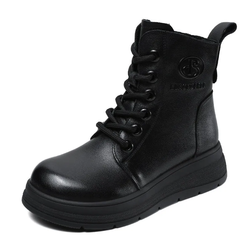 Women Vintage Solid leather Casual Ankle Boots