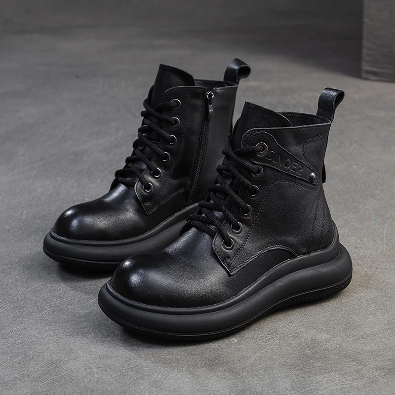 Women Solid Leather Minimalism Flat Ankle Boots