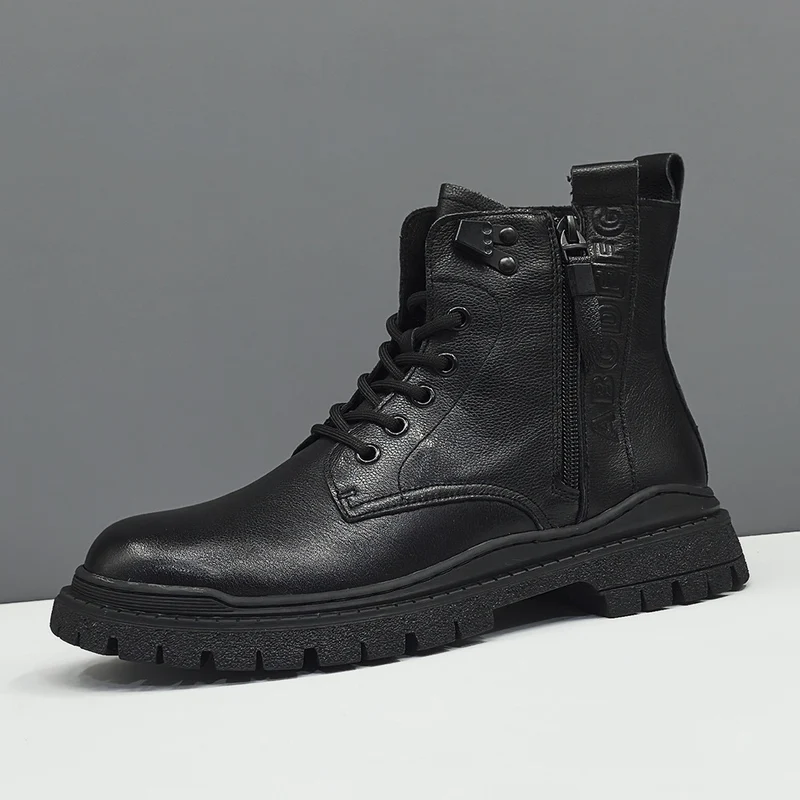 Men Minimalism Solid Leather Flat Ankle Boots