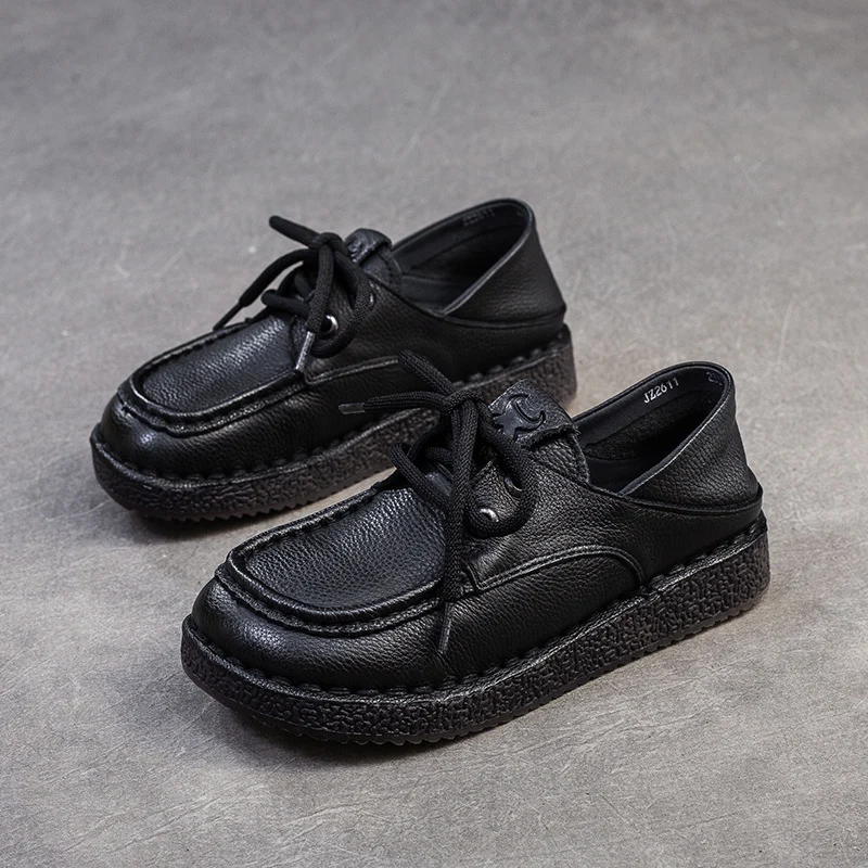 Women Vintage Leather Soft Lace-up Casual Shoes